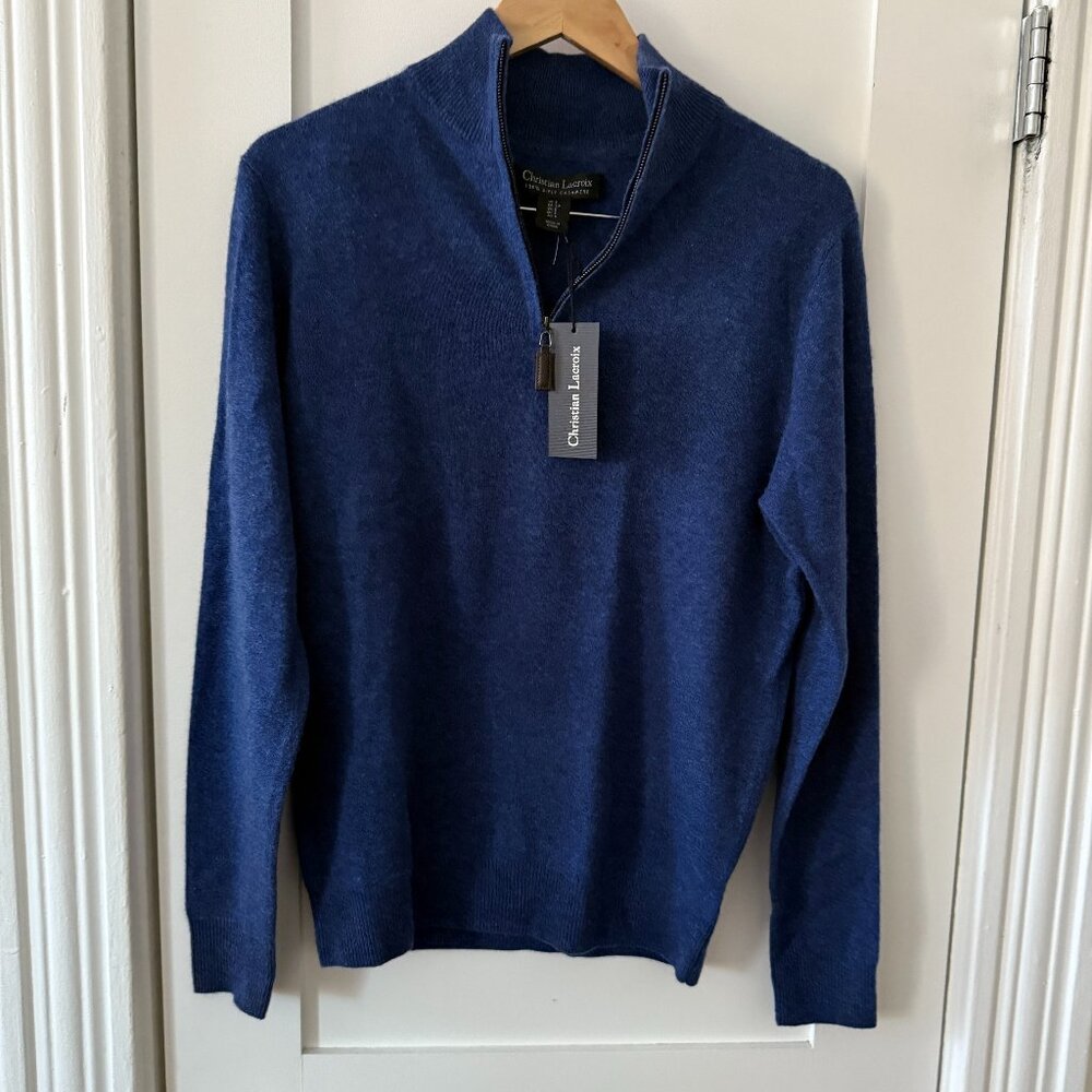 NWT Christian Lacroix 2 Ply Men's Blue Cashmere Sweater Size Small Quiet Luxury